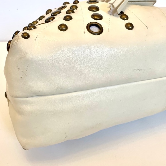 Cream Satchel with Brass Studs and Tassel Buckle Clasp - Picture 11 of 12